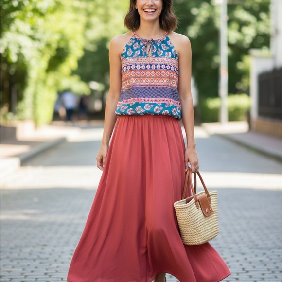 Willi Smith Dresses & Skirts - Willi Smith Coral and Blue Patterned Top